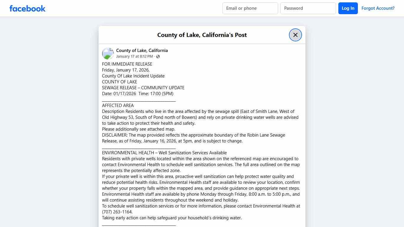FOR IMMEDIATE RELEASE... - County of Lake, California Facebook